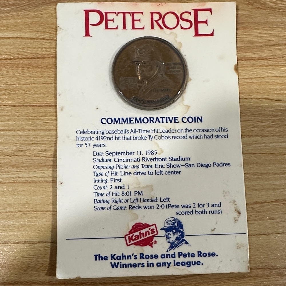 MLB Pete Rose 1985 all time hit leader commemorative coin Cincinate Reds